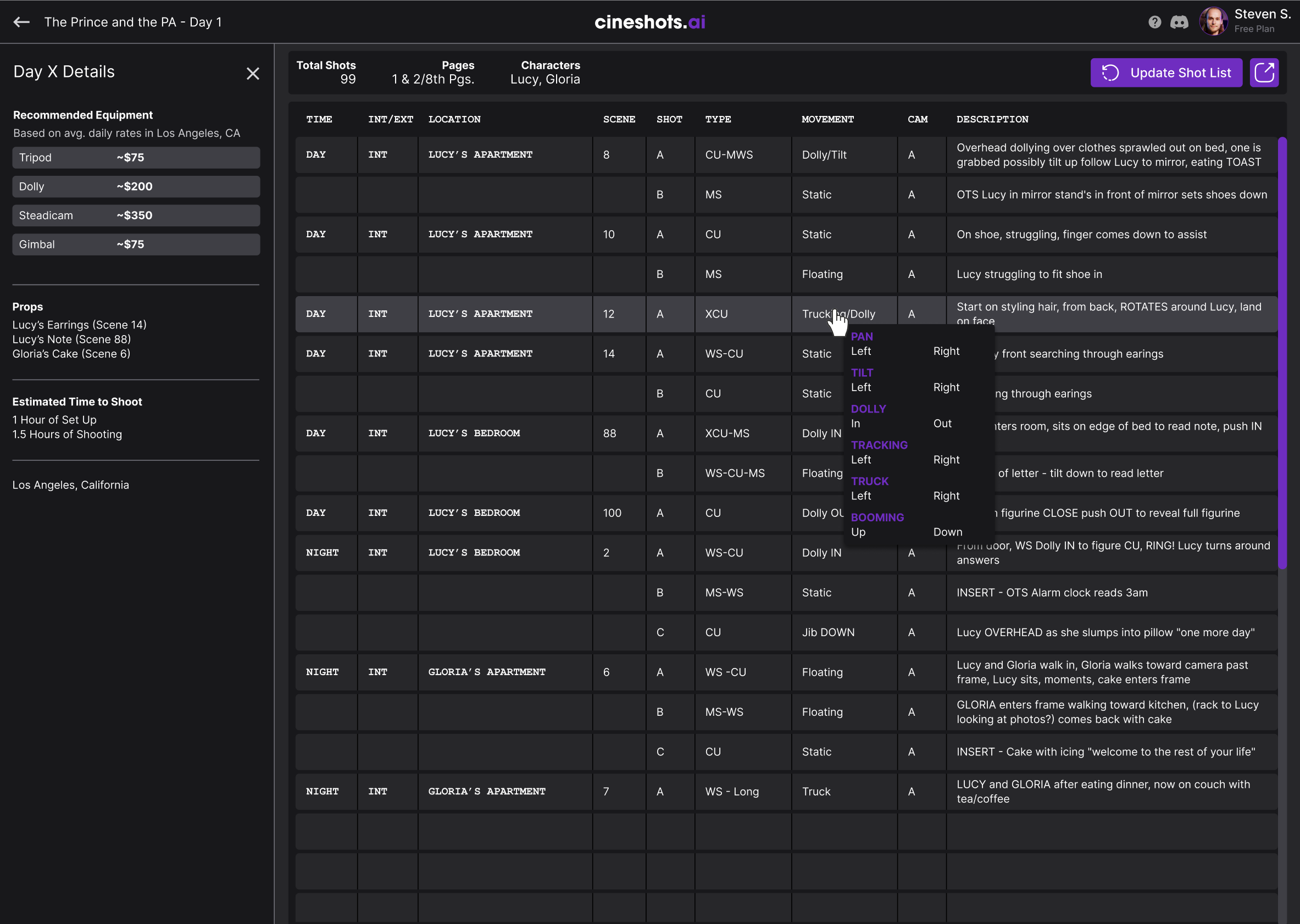 Camera Movement Dropdown